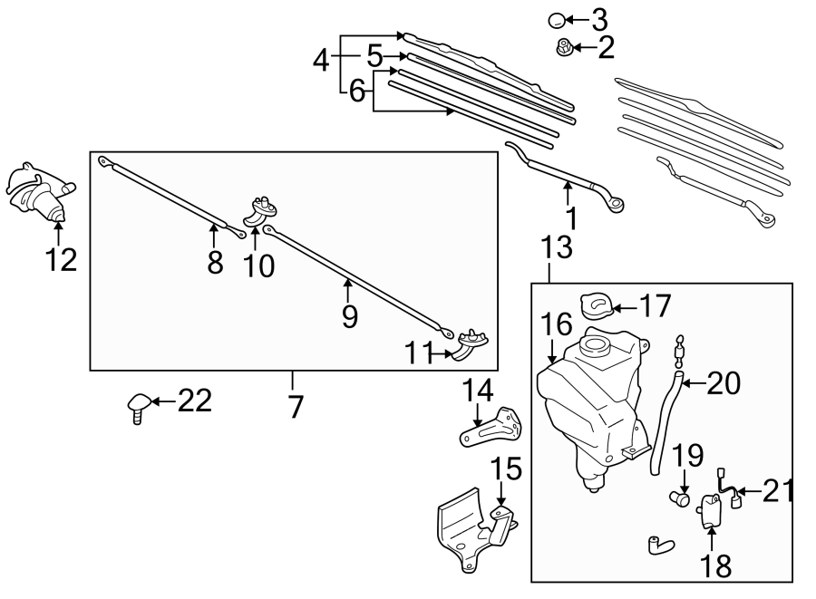 Diagram WINDSHIELD. WIPER & WASHER COMPONENTS. for your Mazda