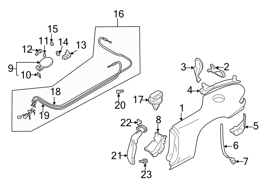 Diagram QUARTER PANEL & COMPONENTS. for your 2013 Mazda MX-5 Miata 2.0L M/T Club Convertible 