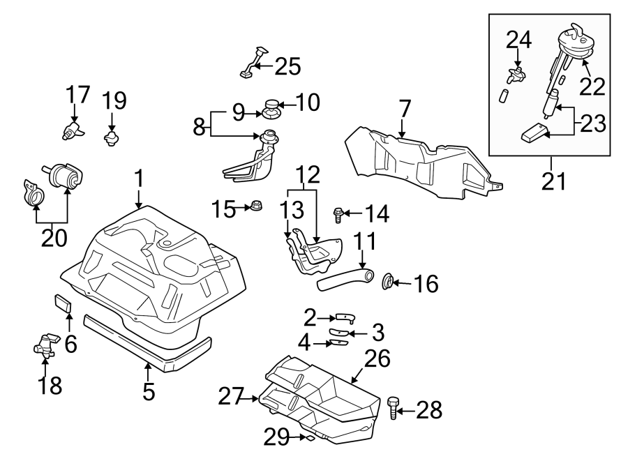 Diagram FUEL SYSTEM COMPONENTS. for your 2023 Mazda MX-5 Miata 2.0L SKYACTIV A/T Grand Touring Convertible 