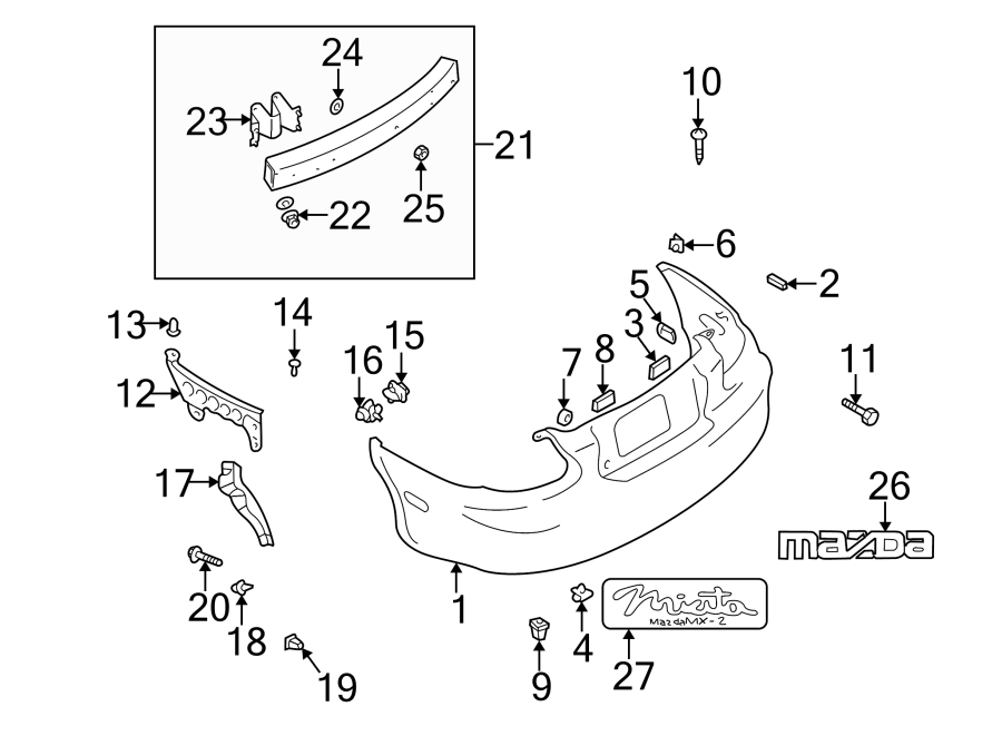 Diagram REAR BUMPER. BUMPER & COMPONENTS. for your 2009 Mazda MX-5 Miata   