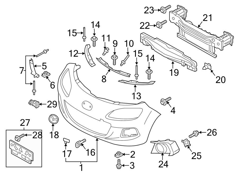 Diagram FRONT BUMPER & GRILLE. BUMPER & COMPONENTS. for your 2015 Mazda MX-5 Miata   