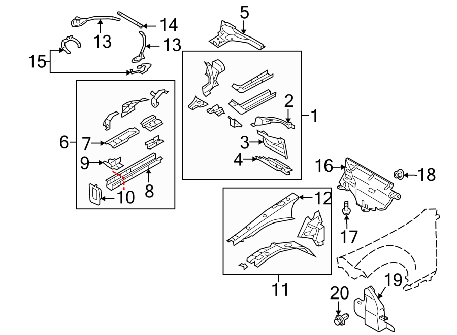 Diagram FENDER. STRUCTURAL COMPONENTS & RAILS. for your 2013 Mazda MX-5 Miata  Club Convertible 