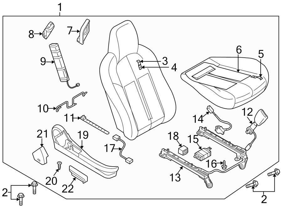 Diagram SEATS & TRACKS. FRONT SEAT COMPONENTS. for your 2008 Mazda MX-5 Miata  SV Convertible 