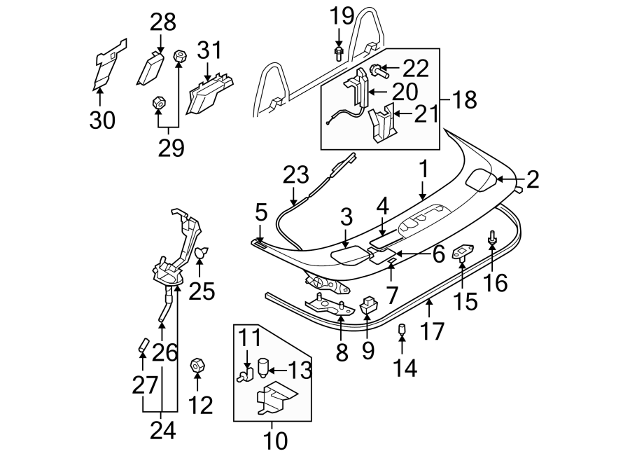 Diagram RETRACTABLE TOP. TOP WELL COMPONENTS. for your 2010 Mazda MX-5 Miata  Grand Touring Convertible 