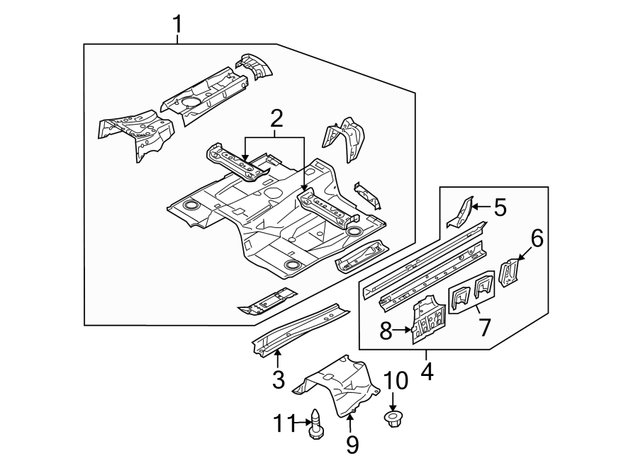 Diagram PILLARS. ROCKER & FLOOR. FLOOR & RAILS. for your Mazda B2500  