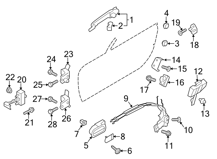 Diagram DOOR. LOCK & HARDWARE. for your 1990 Mazda B2600   