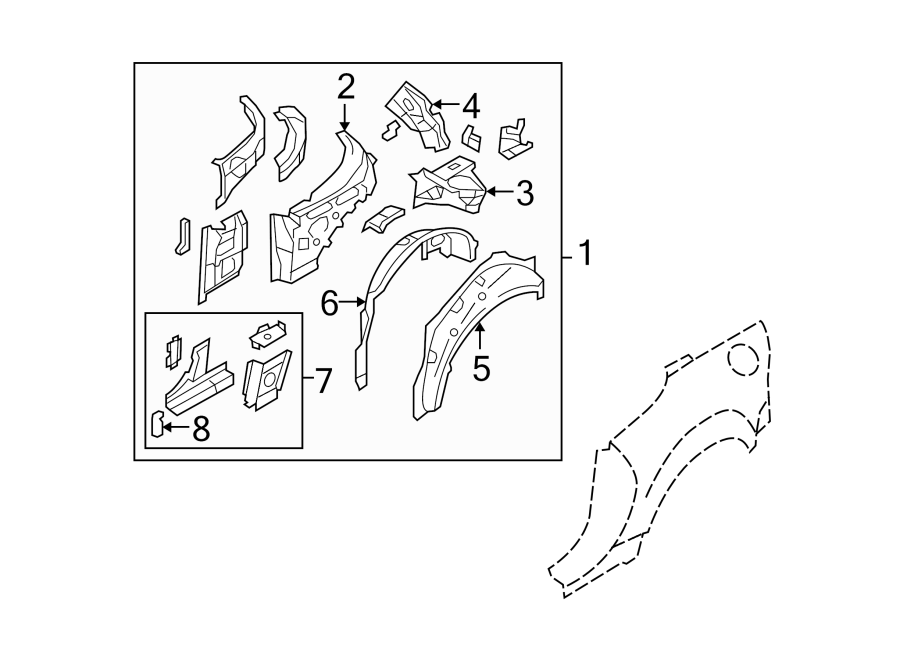 Diagram QUARTER PANEL. INNER STRUCTURE. for your 2009 Mazda MX-5 Miata  Sport Convertible 