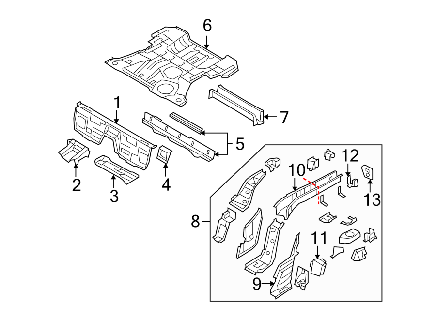 Diagram REAR BODY & FLOOR. FLOOR & RAILS. for your 2007 Mazda B4000   