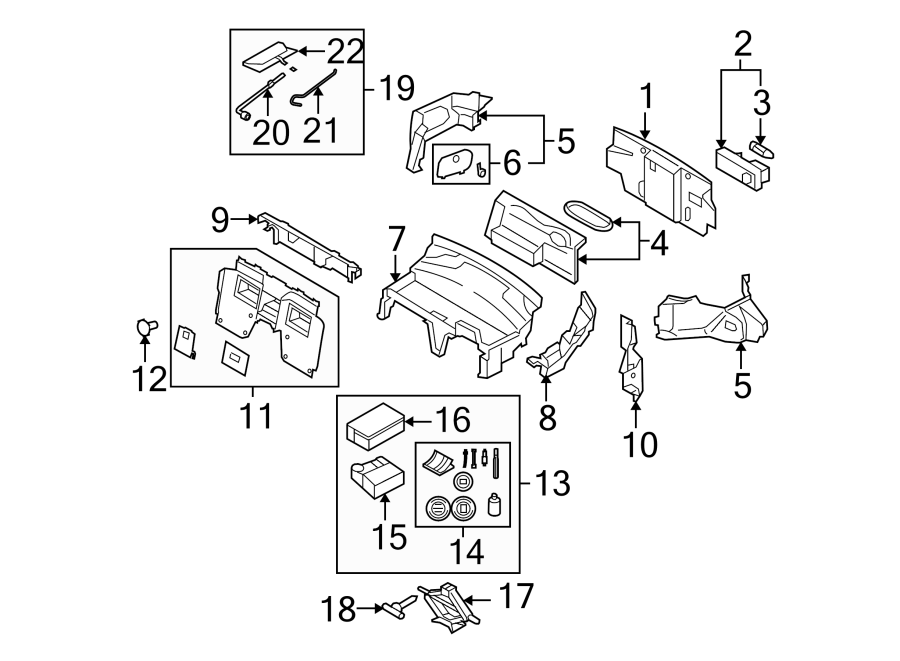 Diagram REAR BODY & FLOOR. INTERIOR TRIM. JACK & COMPONENTS. for your 2021 Mazda MX-5 Miata  RF Grand Touring Convertible 