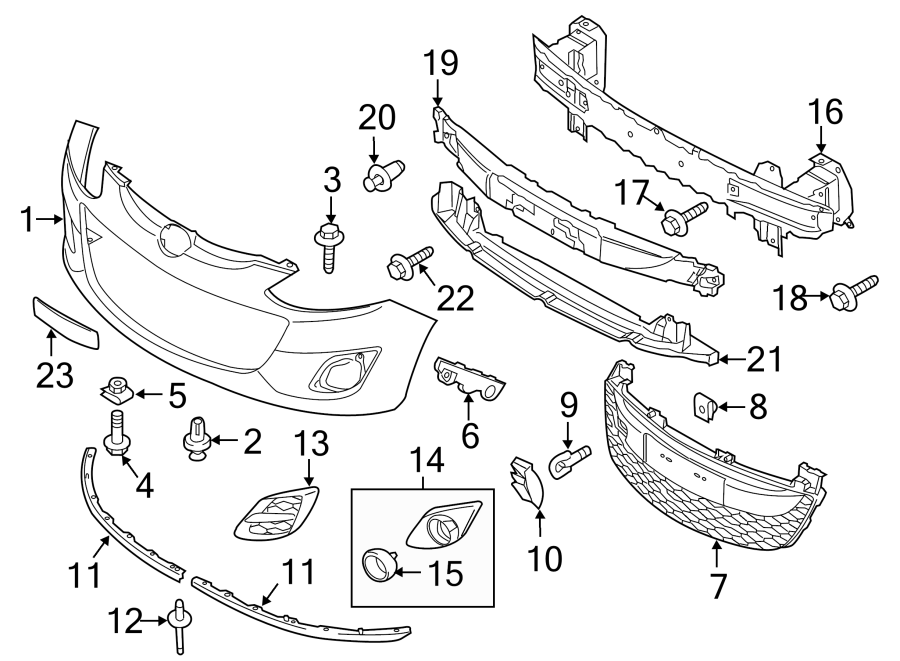 Diagram FRONT BUMPER. BUMPER & COMPONENTS. for your Mazda MX-5 Miata  