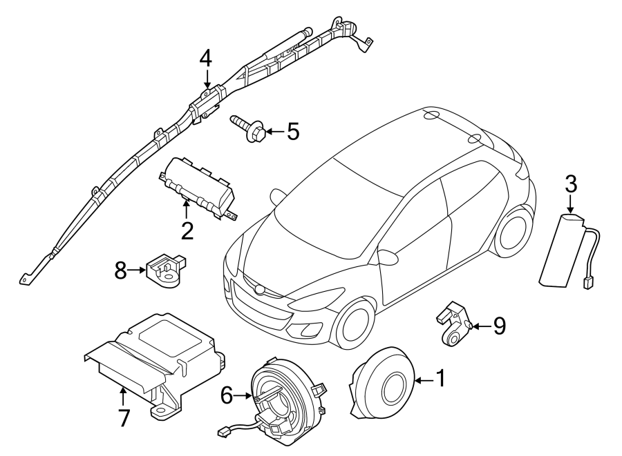 Diagram RESTRAINT SYSTEMS. AIR BAG COMPONENTS. for your 2017 Mazda MX-5 Miata 2.0L SKYACTIV M/T RF Club Convertible 