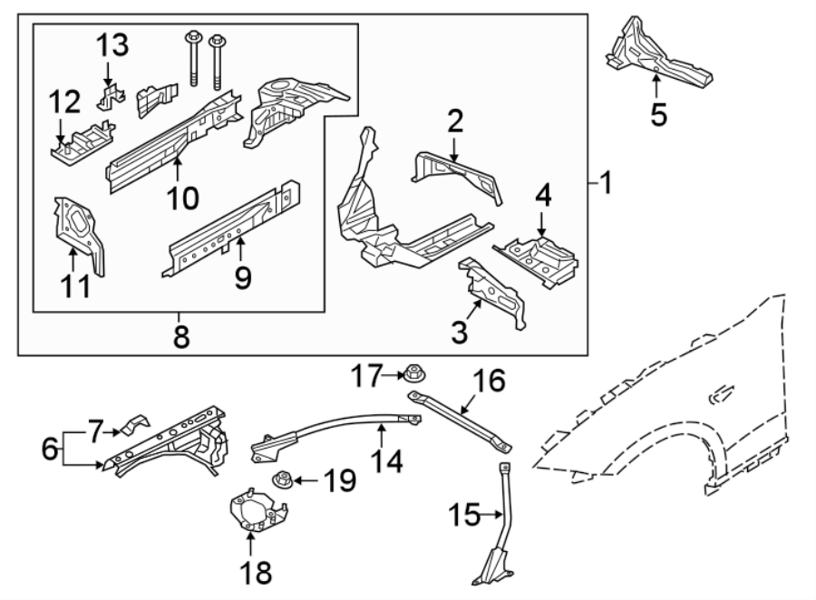 Diagram FENDER. STRUCTURAL COMPONENTS & RAILS. for your 2017 Mazda MX-5 Miata  Sport Convertible 