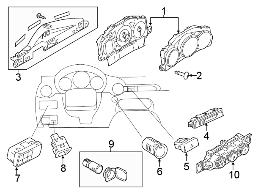 Diagram INSTRUMENT PANEL. CLUSTER & SWITCHES. for your 2021 Mazda MX-5 Miata  Club Convertible 