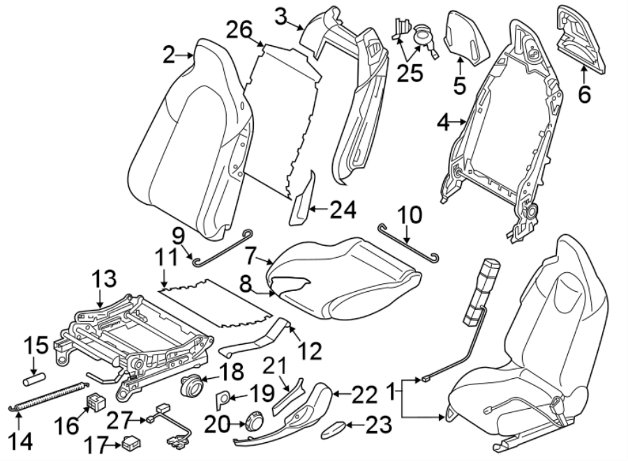 Diagram SEATS & TRACKS. FRONT SEAT COMPONENTS. for your Mazda MX-5 Miata  