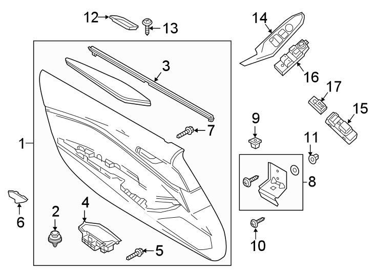 Diagram DOOR. INTERIOR TRIM. for your Mazda