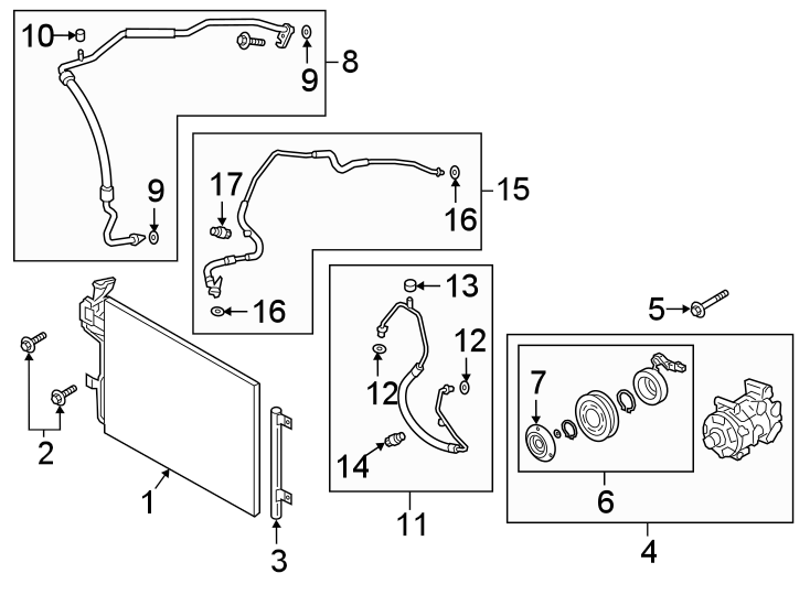 Diagram AIR CONDITIONER & HEATER. COMPRESSOR & LINES. CONDENSER. for your 2017 Mazda MX-5 Miata  Club Convertible 