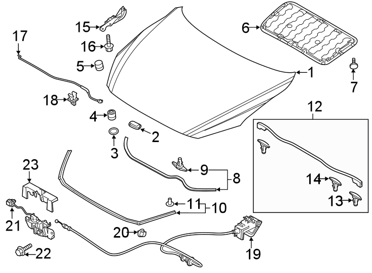 Diagram HOOD & COMPONENTS. for your 2012 Mazda MX-5 Miata   