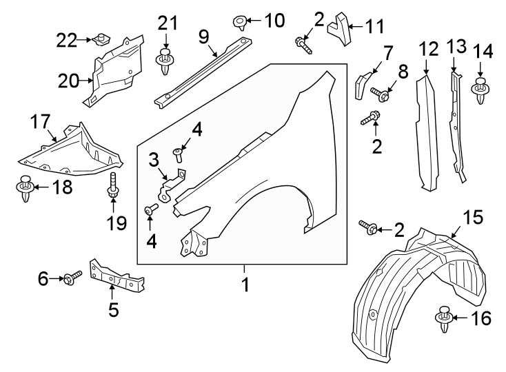 Diagram FENDER & COMPONENTS. for your 2000 Mazda Protege   