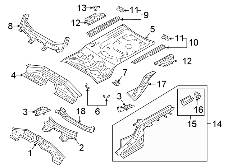 Diagram REAR BODY & FLOOR. FLOOR & RAILS. for your Mazda