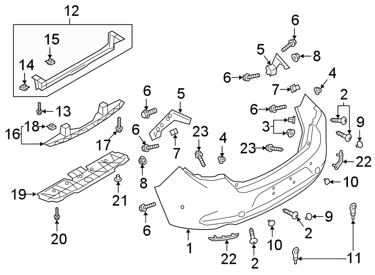 Diagram REAR BUMPER. BUMPER & COMPONENTS. for your 2021 Mazda 3   