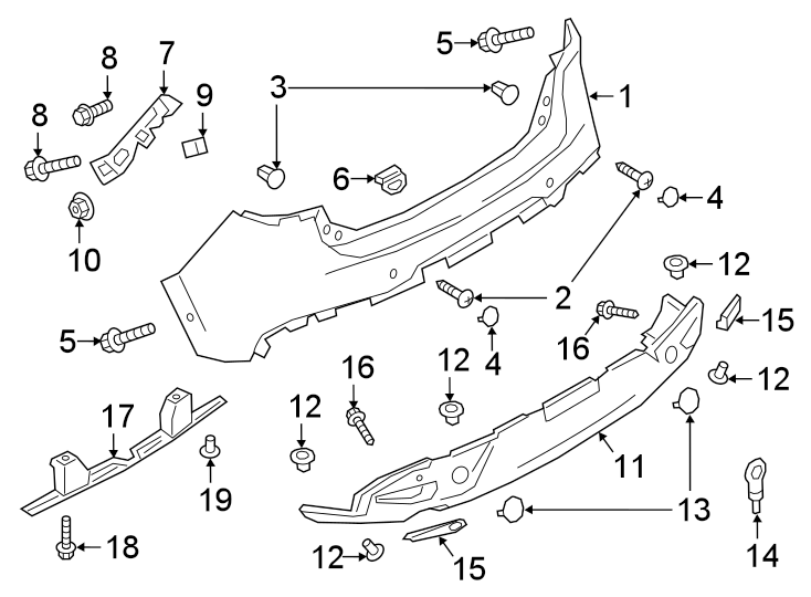 Diagram REAR BUMPER. BUMPER & COMPONENTS. for your Mazda