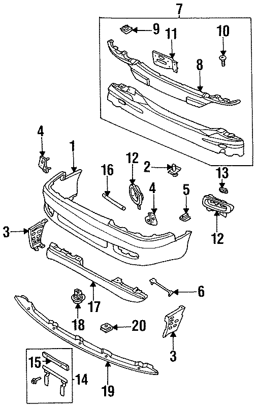 Diagram FRONT BUMPER. BUMPER & COMPONENTS. for your 1996 Mazda