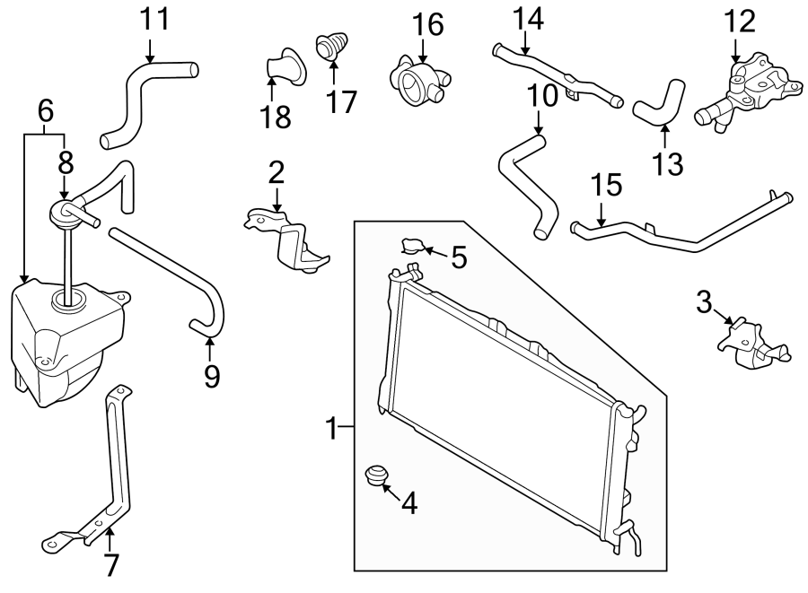 Diagram RADIATOR & COMPONENTS. for your 1999 Mazda 626 2.0L A/T ES Sedan 