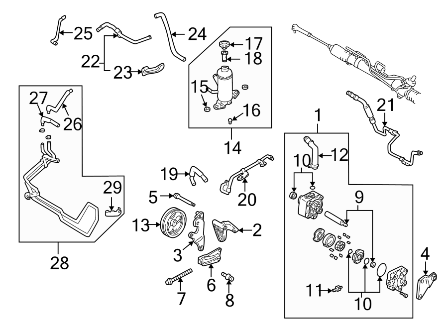 Diagram STEERING GEAR & LINKAGE. PUMP & HOSES. for your 2009 Mazda MX-5 Miata   