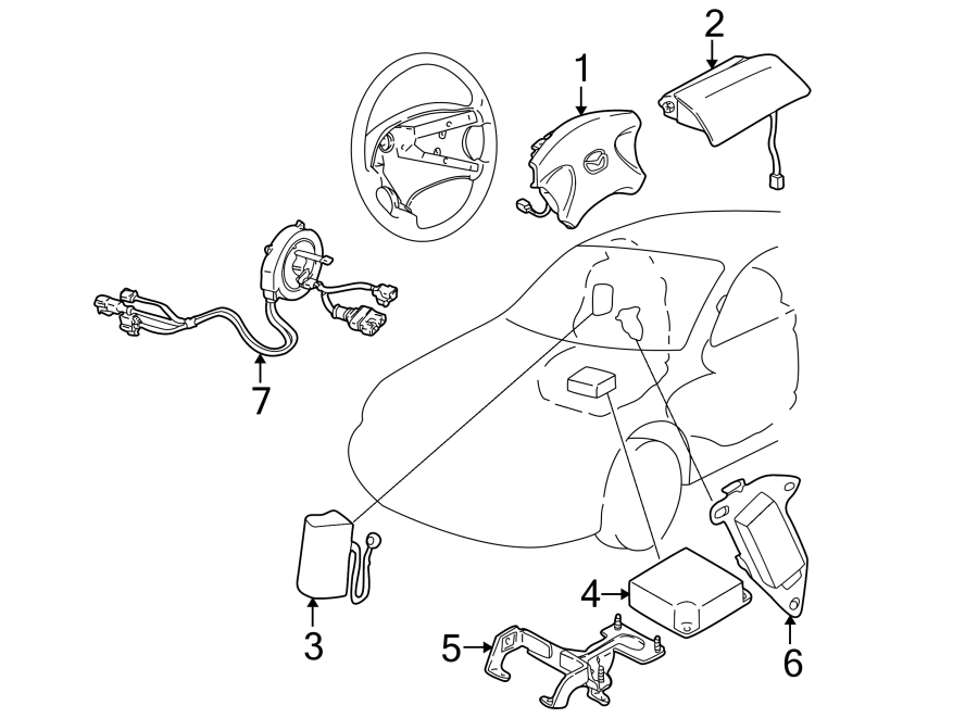 Diagram RESTRAINT SYSTEMS. AIR BAG COMPONENTS. for your 1999 Mazda 626  ES Sedan 