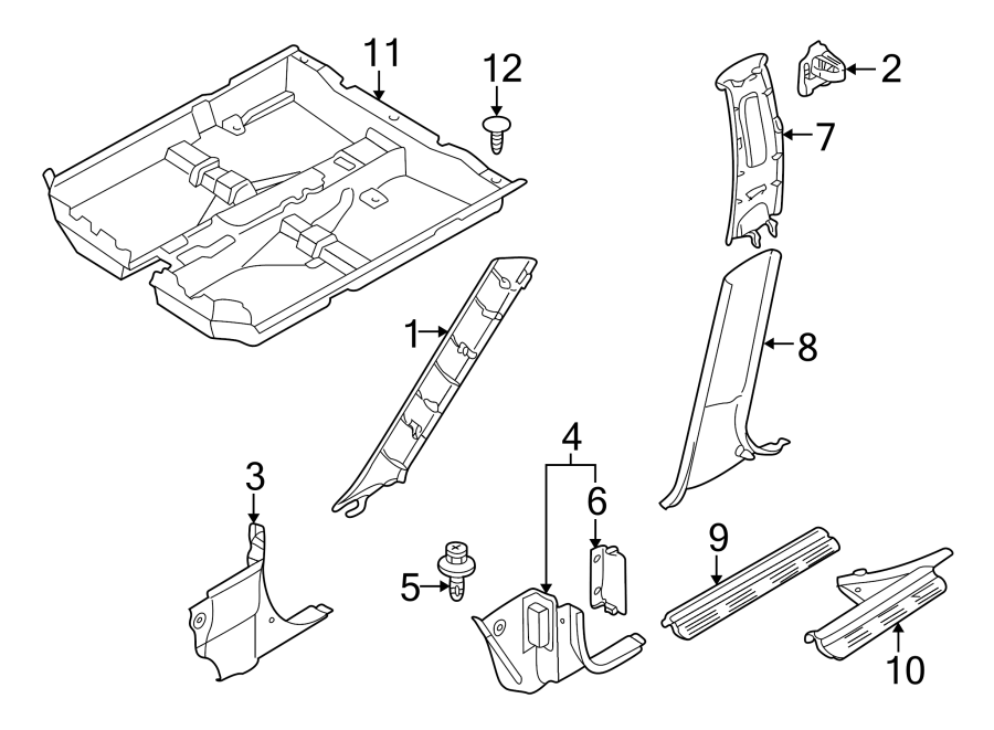 Diagram PILLARS. ROCKER & FLOOR. INTERIOR TRIM. for your 2024 Mazda CX-5   