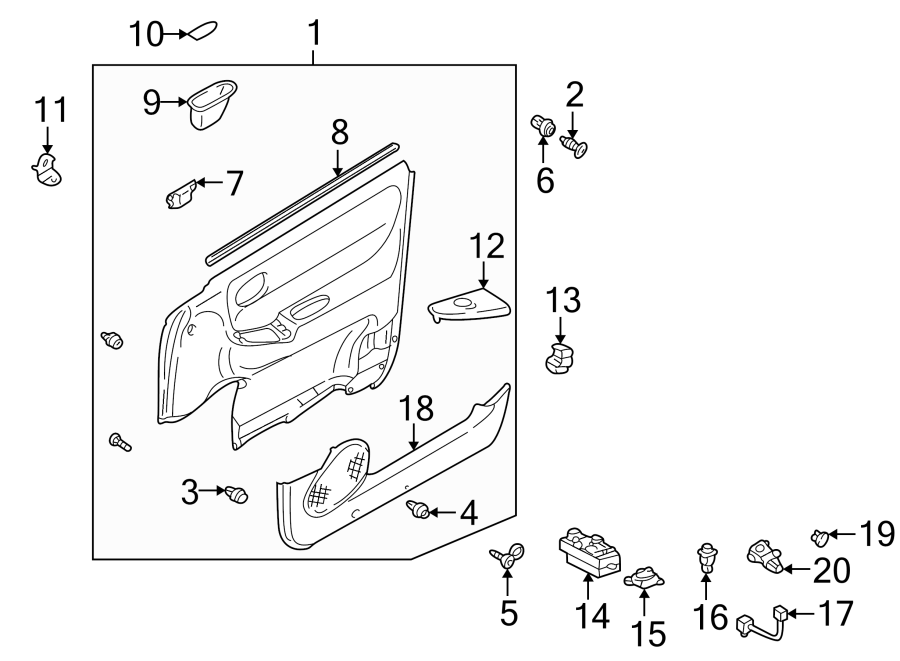 Diagram FRONT DOOR. INTERIOR TRIM. for your 2009 Mazda B4000   