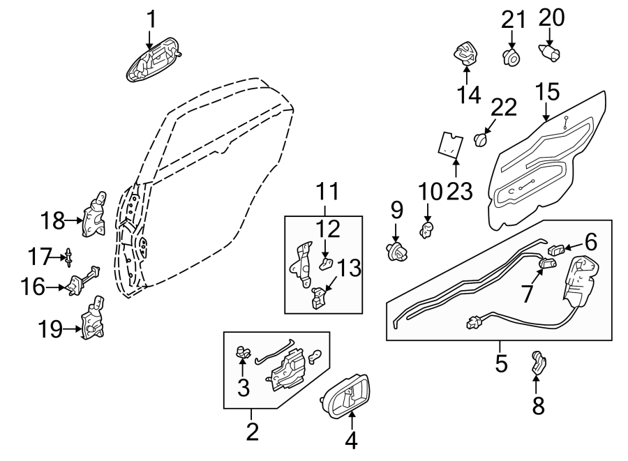 Diagram REAR DOOR. LOCK & HARDWARE. for your 2002 Mazda 626   