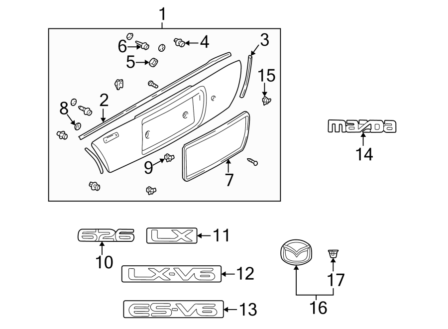 Diagram TRUNK LID. EXTERIOR TRIM. for your 2018 Mazda MX-5 Miata   