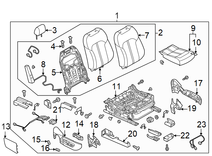 Diagram Seats & tracks. Passenger seat components. for your Mazda