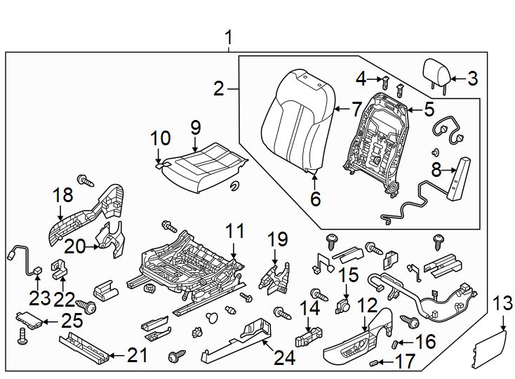 Diagram Seats & tracks. Driver seat components. for your Mazda