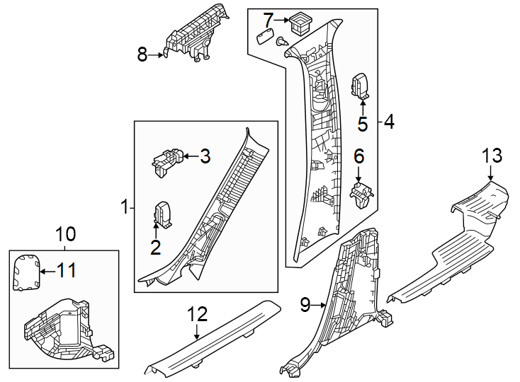 Diagram Pillars. Rocker & floor. Interior trim. for your 2005 Mazda Tribute   