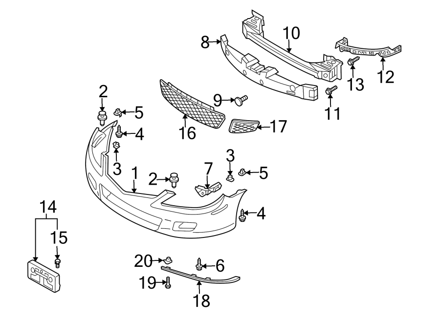 Diagram FRONT BUMPER. BUMPER & COMPONENTS. for your 2007 Mazda MX-5 Miata  Touring Convertible 