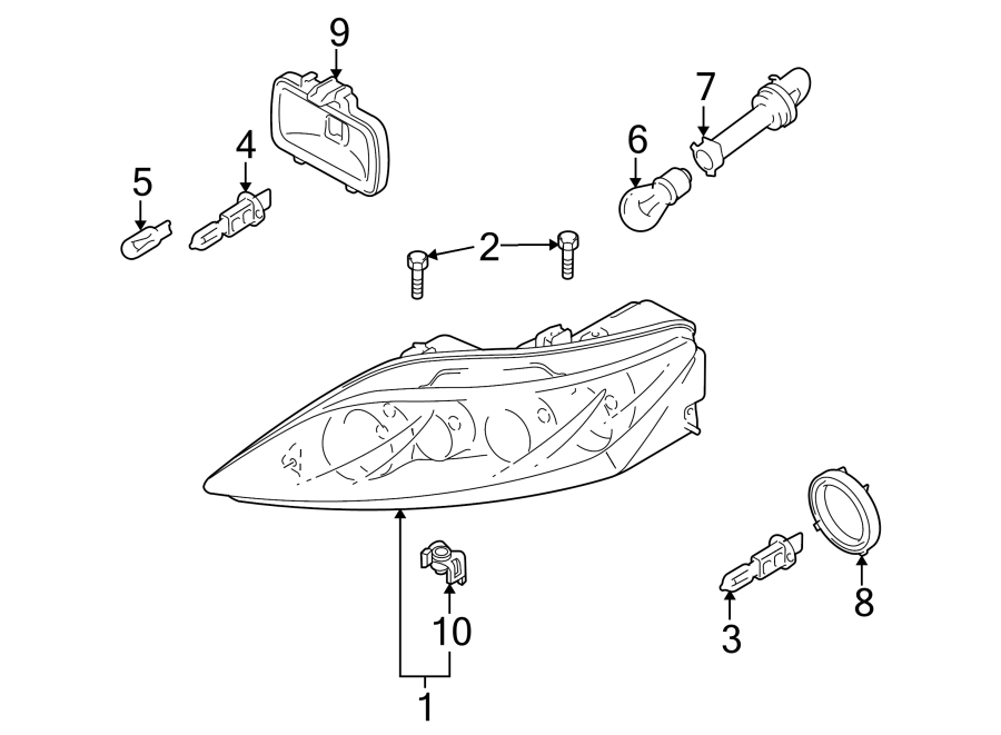 Diagram FRONT LAMPS. HEADLAMP COMPONENTS. for your 2010 Mazda MX-5 Miata  Sport Convertible 