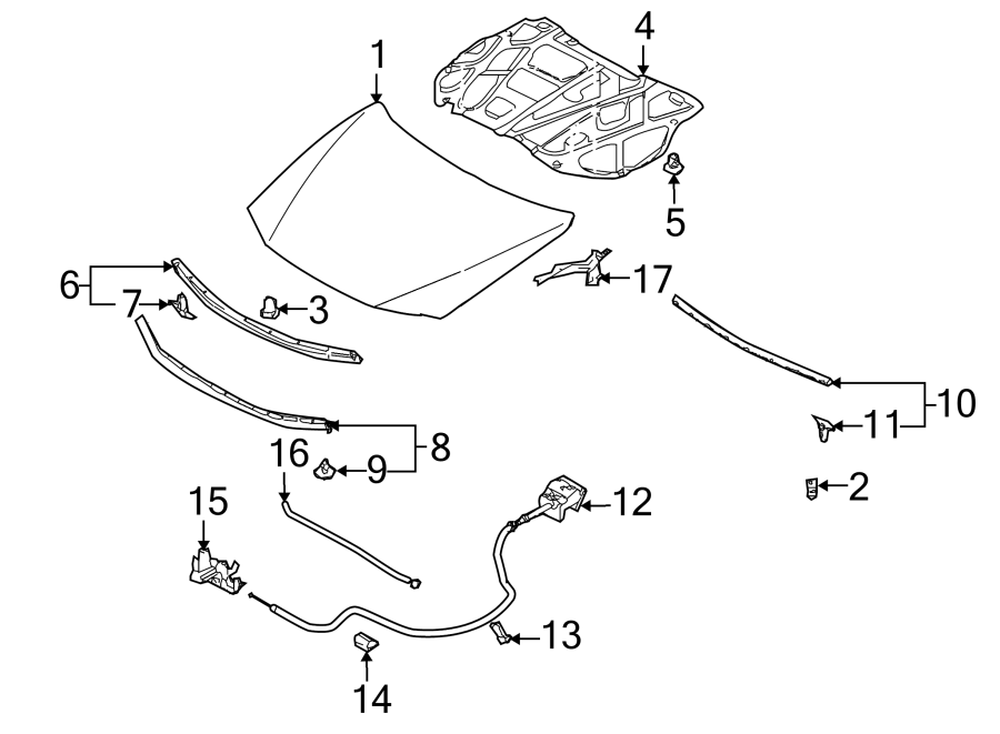 Diagram HOOD & COMPONENTS. for your 2023 Mazda MX-5 Miata 2.0L SKYACTIV M/T RF Grand Touring Convertible 