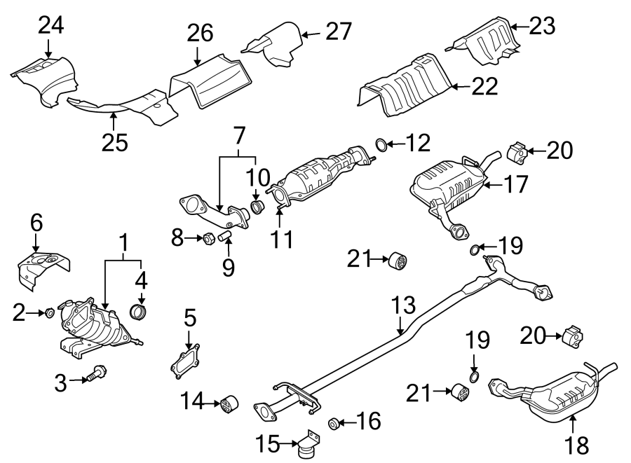 Diagram EXHAUST SYSTEM. EXHAUST COMPONENTS. for your 2005 Mazda Tribute   