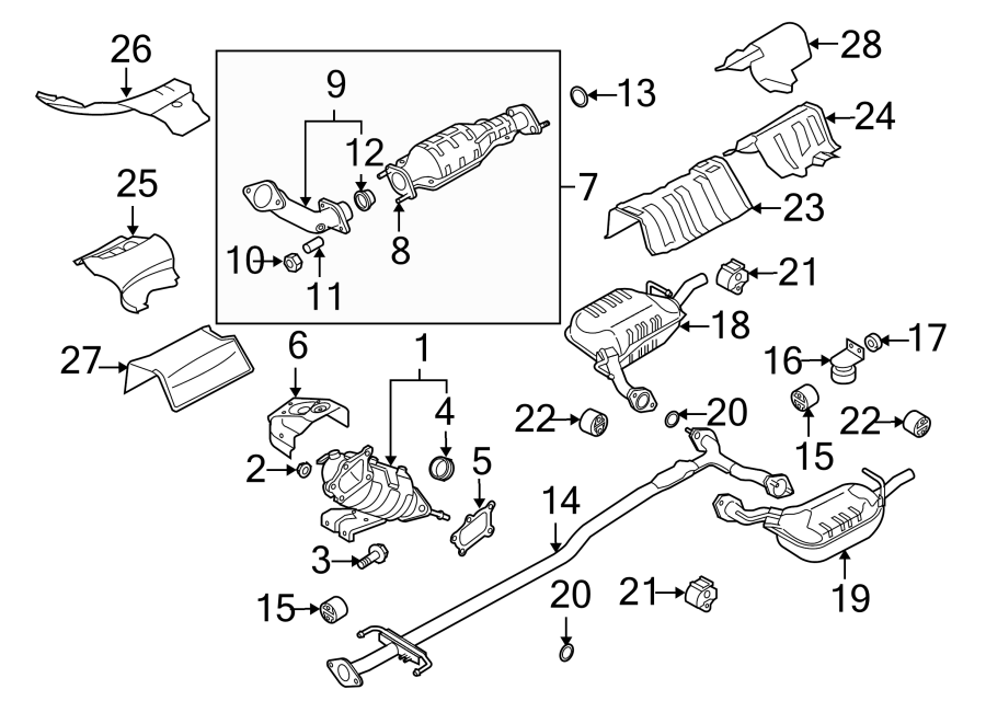 Diagram EXHAUST SYSTEM. EXHAUST COMPONENTS. for your 2005 Mazda Tribute   