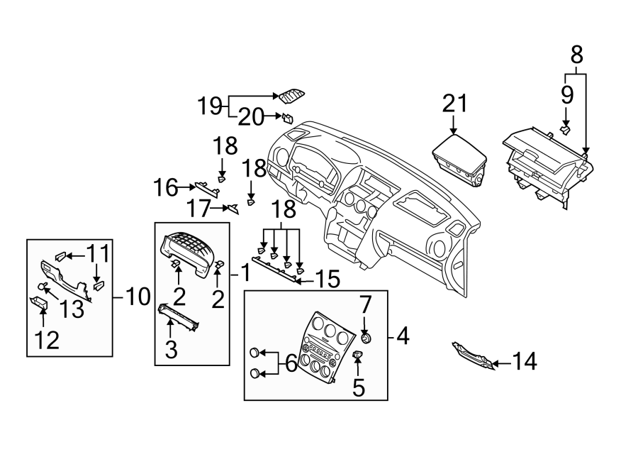 Diagram INSTRUMENT PANEL COMPONENTS. for your 2009 Mazda MX-5 Miata  SV Convertible 