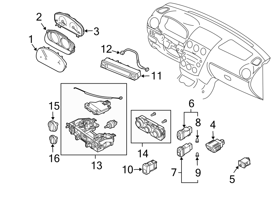 Diagram INSTRUMENT PANEL. CLUSTER & SWITCHES. for your 1998 Mazda B2500   