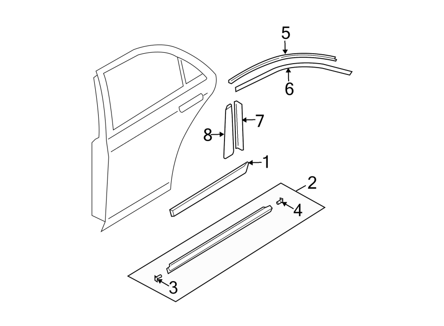 Diagram REAR DOOR. EXTERIOR TRIM. for your Mazda 6  