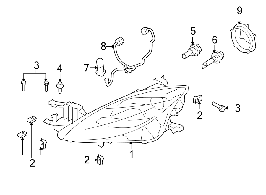 Diagram Front lamps. Combination lamps. for your Mazda