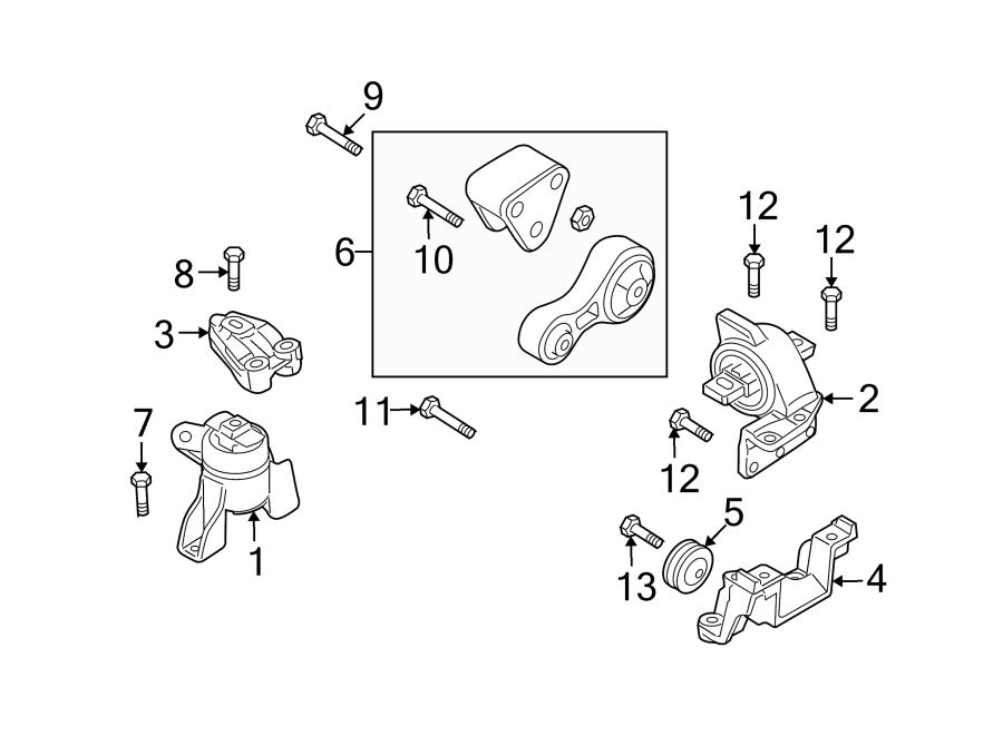 Diagram Engine / transaxle. Rear door. Engine & TRANS mounting. for your 2005 Mazda 6   