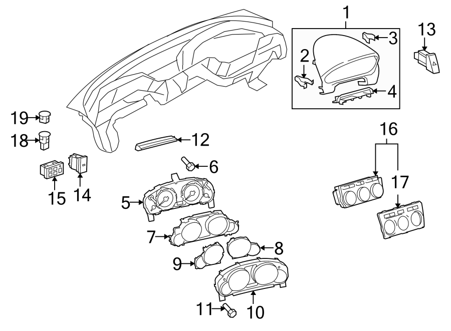 Diagram INSTRUMENT PANEL. CLUSTER & SWITCHES. for your 2000 Mazda B2500   