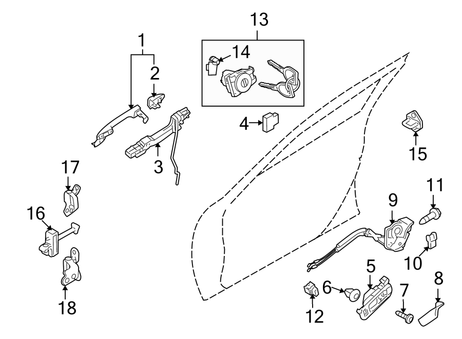 Diagram FRONT DOOR. LOCK & HARDWARE. for your 2013 Mazda MX-5 Miata   