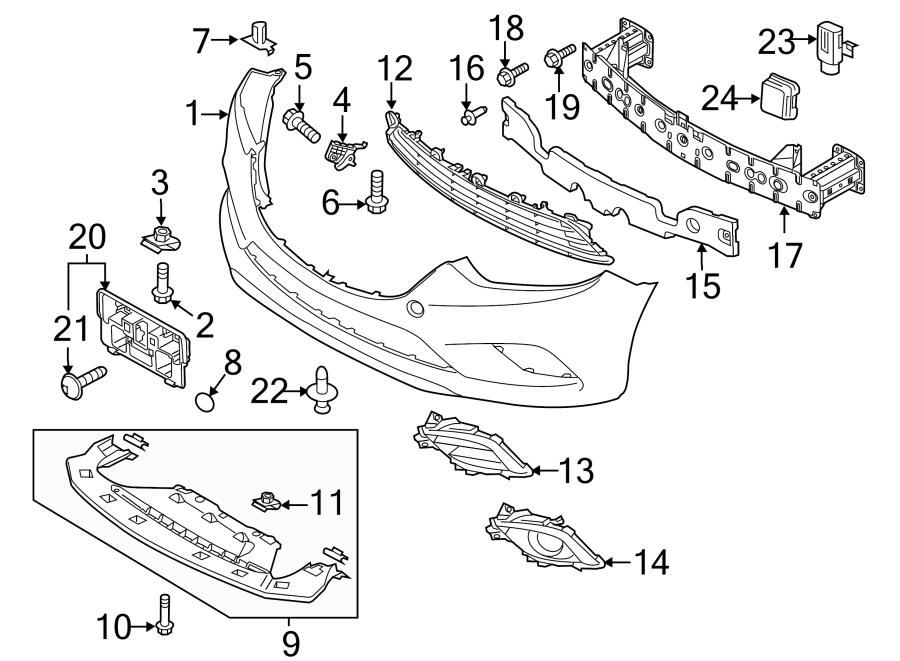 Diagram FRONT BUMPER & GRILLE. BUMPER & COMPONENTS. for your 2009 Mazda B2300   