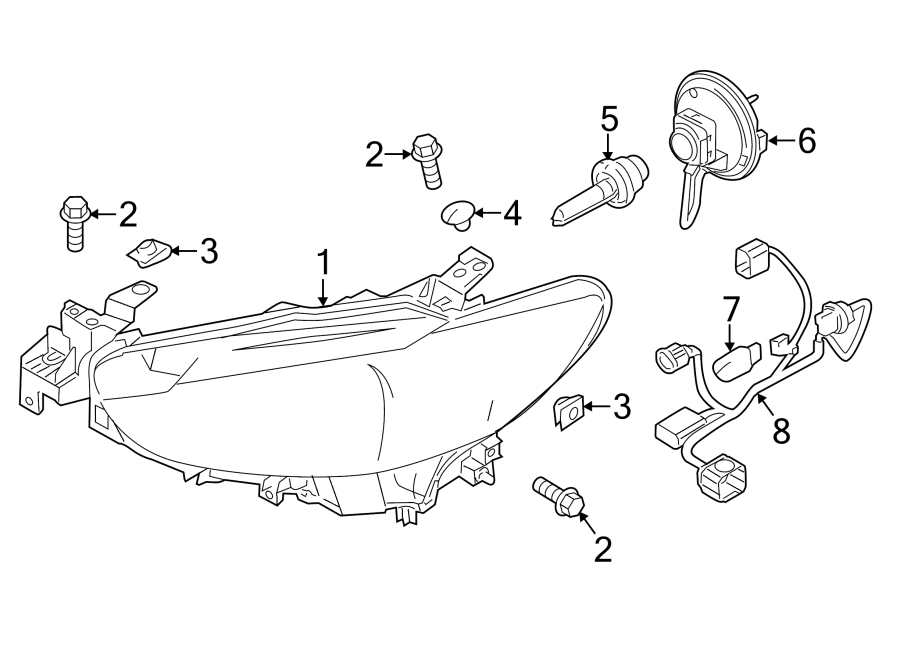 Diagram FRONT LAMPS. HEADLAMP COMPONENTS. for your Mazda MX-5 Miata  